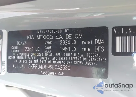2025 Kia K4 Ex из США, поврежденный, VIN 3KPFU4DE9SE042530